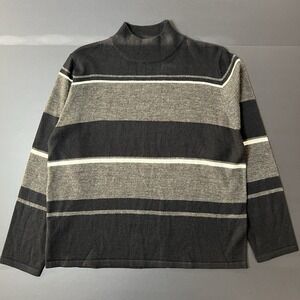 Jennifer Moore Sweater Womens L Black Gray Wool Blend Mock Colorblock Preppy
